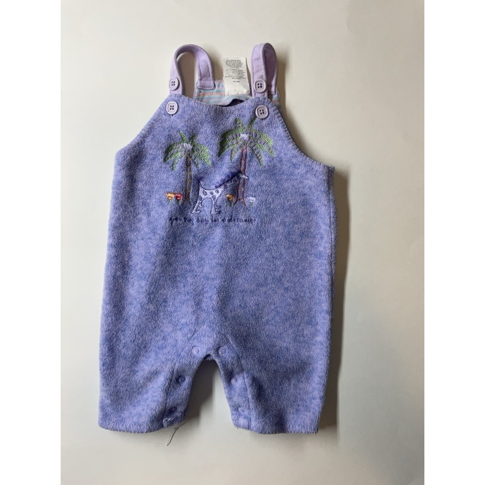 Vintage Carters‎ John Lennon Fleece Overalls 3-6 Month Lavender Purple Giraffe